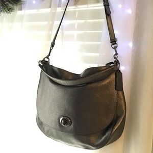 Coach Turnlock Hobo Bag, Metallic Gunmetal/Pewter Peppled Leather